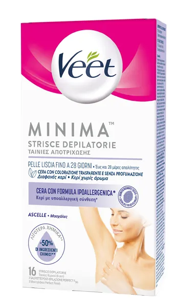 Veet Minima Strisce Depilatorie Ascelle e Bikini 16 Pezzi
