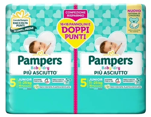 Pampers Baby Dry Pannolino Duo Downcount Junior 32 Pezzi