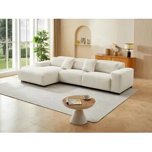 Vente-unique Canapé d'angle gauche en velours côtelé beige OVENTINO