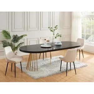Vente-unique Table à manger extensible 2 à 12 personnes en MDF et acier - Noir et doré - FIRELA