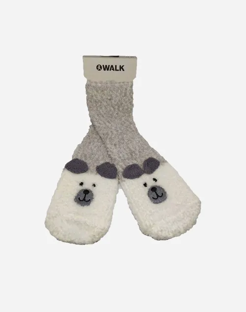 Walk Παιδικες Χνουδωτες Καλτσες Με Ζωακια & Αντιολισθητικο Πατο W1800-2-13 Lightgray