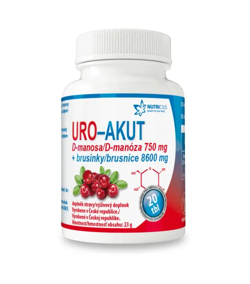 Nutricius URO-AKUT Manosa 750 mg + Brusinky 8600 mg 20 tablet
