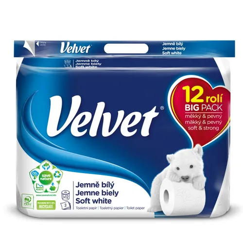 Velvet Soft White toaletní papír 3 vrstvy 12 rolí