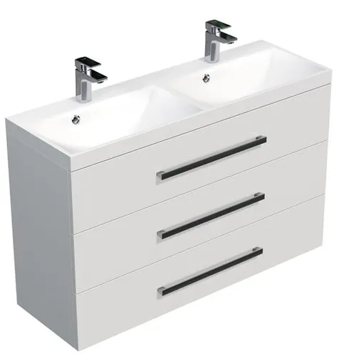 Koupelnová skříňka s dvojumyvadlem SAT Cube Way 120x76,5x40 cm bílá lesk CUBE21203BL