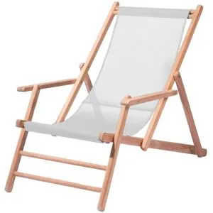Jan Kurtz - Maxx Deckchair Teakholz, Bezug Kunststoffgewebe weiß