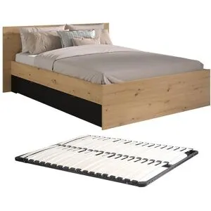 Vente-unique Bett mit 2 Schubladen + Lattenrost - 140 x 190/200 cm - Holzfarben & Schwarz - VARLY