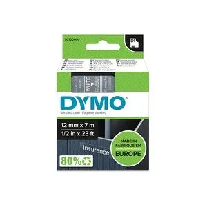 Dymo D1 ORIGINAL Schriftband, weiß auf transparent, 12mm x 7m