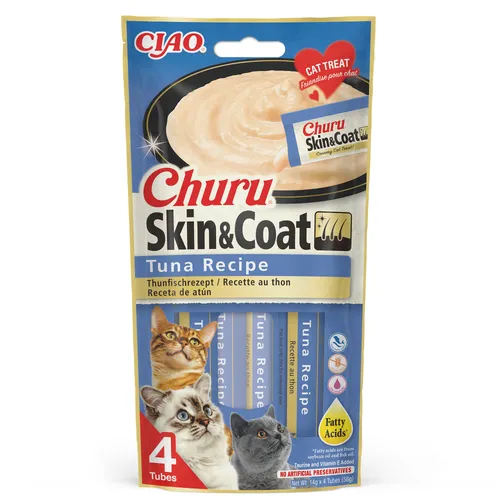 Inaba Cat Ciao Churu Skin & Coat krémové krmivo pro kočky - tuňák 4 x 14 g