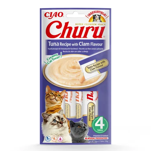 Inaba Cat Ciao Churu krémové krmivo pro kočky - tuňák, mušle 4 x 14 g