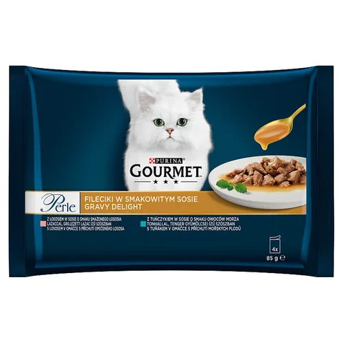 GOURMET Perle Gravy Delight Multipack s lososem a s tuňákem v ochucených omáčkách 4 x 85g