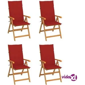 vidaXL Puutarhatuolit 4 kpl tyynyillä punainen täysi tiikki