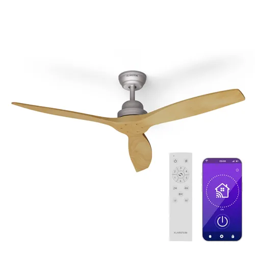 Klarstein Ventilador de techo Smart Santa Elena 52" 9.060m³/h palas de madera auténtica 6 niveles mando a distancia control App