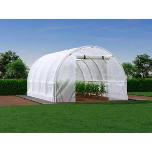 Vente-unique Serre tunnel avec structure en acier 12 m² - L300 x l400 x H200 cm - Blanc - IPOMEA