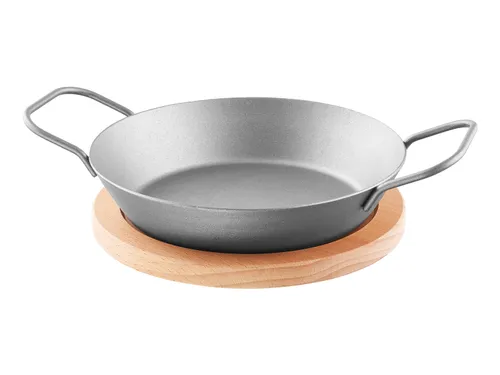 Grillmeister Železná grilovací pánev (železná pánev se servírovacím prkénkem, Ø 20 cm)