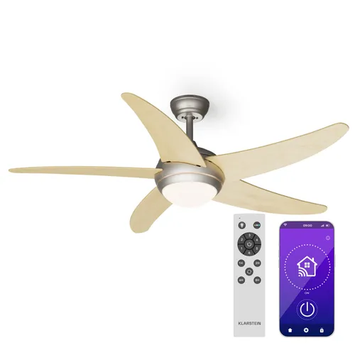 Klarstein Ventilador de techo Bolero 2 en 1 132 cm Luz 55 W Mando a distancia Control por aplicación 2 sentidos de giro
