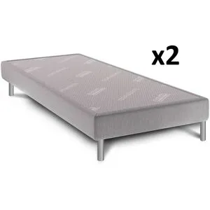 Sommier déco gris perle DUNLOPILLO 15cm pieds inclus 2x90x200