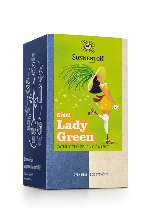 Sonnentor - Svěží Lady Green bio, ochucený zelený čaj, 21,6 g porc. dvoukomorový