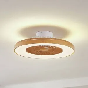 Lindby LED-loftventilator Teleo, Ø 58 cm, træfarvet, CCT