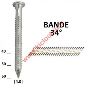 Kicloutou Clous d'ancrage 34° 4x40 mm galva en bande papier - Boite de 2000 pour sabots de charpente