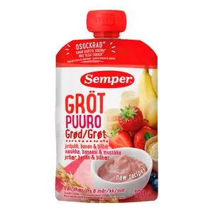 Semper Fruktgrøt m. Jordbær, Banan & Blåbær 6 mdr. - 120 g.