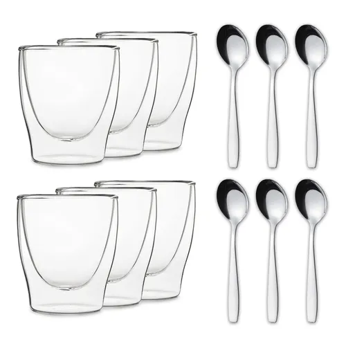 Feelino DUOS doppelwandiges Glas 80 ml Thermofunktion inkl. Edelstahl-Löffel