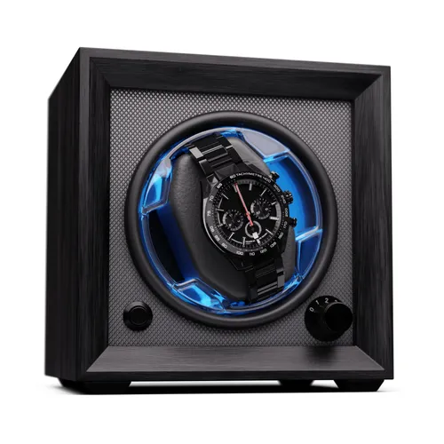 Klarstein Brienz 1 Uhrenbeweger, 1 Uhr, 4 Modi, Holz-Optik, blaue   Innenbeleuchtung