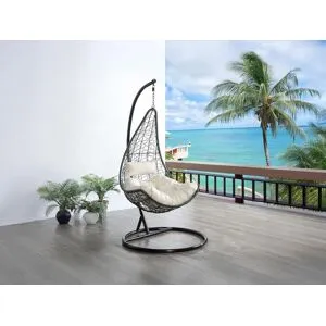 Vente-unique Fauteuil suspendu en résine tressée - Noir avec coussins blancs - OROSI de MYLIA