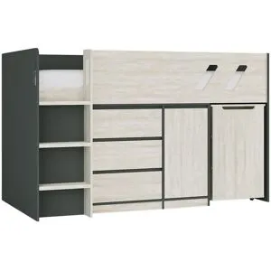 Vente-unique Kombi-Bett mit Schreibtisch & Stauraum - 90 x 190 cm - Anthrazit & hellgraue Holzoptik - SAGITI