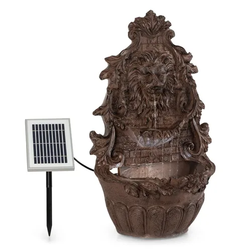 Blumfeldt Löwenstein Wandbrunnen 2W Solar-Pumpe Polyresin 4 weiße LED 5m Kabel