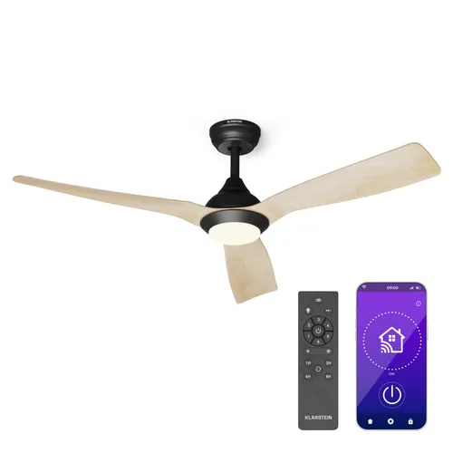 Klarstein Fiji Flow 2-in-1-Deckenventilator 132 cm LED Fernbedienung App-Steuerung 2 Laufrichtungen dimmbar
