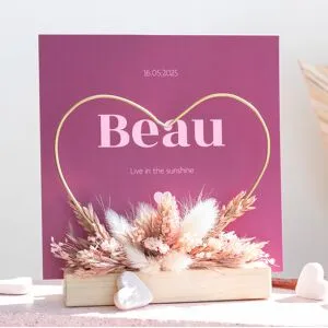 smartphoto Herzring mit Trockenblumen und Karte zur Kommunion
