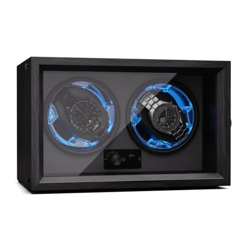 Klarstein Brienz 2 Uhrenbeweger, 2 Uhren, 4 Modi, Holz-Optik, blaue   Innenbeleuchtung