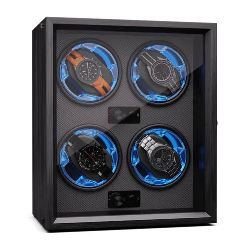 Klarstein Brienz 4 cuerda de reloj, 4 relojes, 4 modos, aspecto de madera, iluminación interior azul