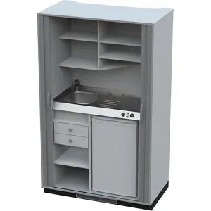 kaiserkraft Cozinha-armário com frente em persianas, 2 placas em vidrocerâmica, bacia à esquerda, cinzento/antracite 1956 x 1200 x 650 mm