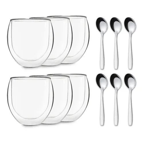 Feelino DUOS Jumbo doppelwandiges Glas 310 ml Thermofunktion Edelstahl-Löffel