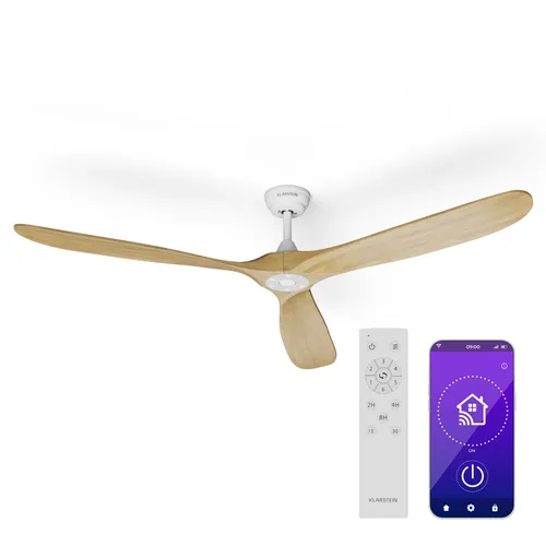 Klarstein Bahama Breeze Smart Deckenventilator | Massivholz-Rotorblätter | Fernbedienung + App-Steuerung