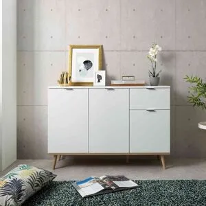 Terre de Nuit Commode 3 portes 1 tiroir blanc et imitation chêne - CO7080