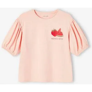 VERTBAUDET T-shirt manches boules fille motif fruit poitrine rose pâle