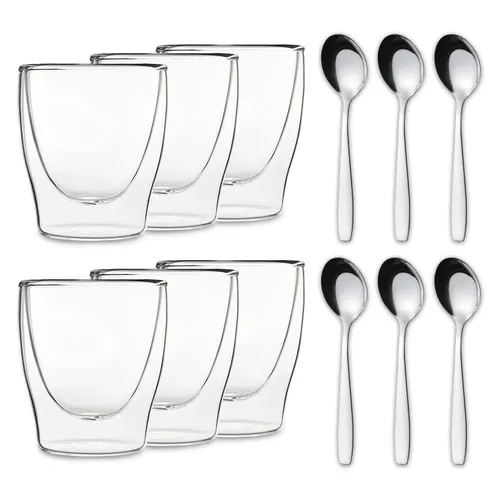 Feelino DUOS doppelwandiges Glas 200 ml Thermofunktion inkl. Edelstahl-Löffel