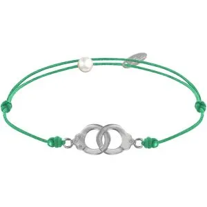 LES POULETTES BIJOUX Bracelet Lien en Argent 925 Petites Menottes - Vert