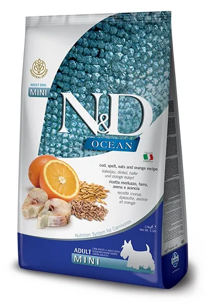 N&D Ocean Dog Adult Mini Codfish, Spelt, Oats & Orange 0,8 kg