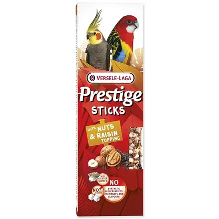 Tyčinky Versele-Laga Prestige velký papoušek s  ořechy a rozinkovou polevou 140g 2ks