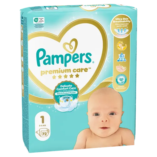 Pampers Premium Care Velikost 1, 72 Dětské Plenky, 2kg-5kg