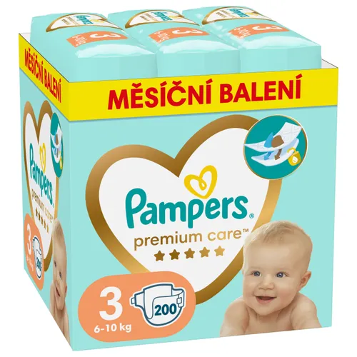 Pampers Premium Care Velikost 3, 200 Dětské Plenky, 6kg-10kg