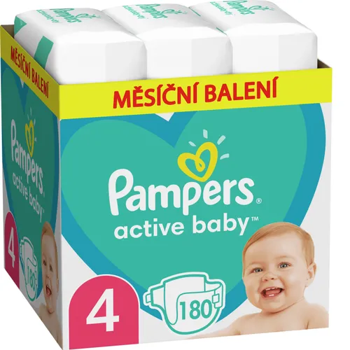 Pampers Active Baby, Velikost 4, 180 Plenky, 9kg-14kg