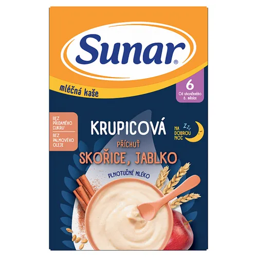 Sunar Mléčná kaše na dobrou noc krupicová příchuť skořice, jablko 210g