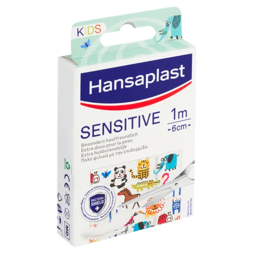 Hansaplast Sensitive Kids Dětské náplasti pro citlivou pokožku s různými motivy zvířátek 1 m x 6 cm