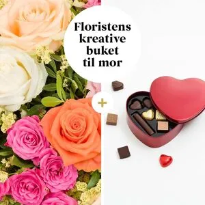 Interflora Floristens buket til mor med chokoladehjerte