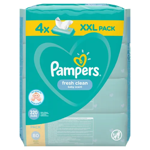 Pampers Fresh Clean XXL vlhčené ubrousky 4x80 ks
