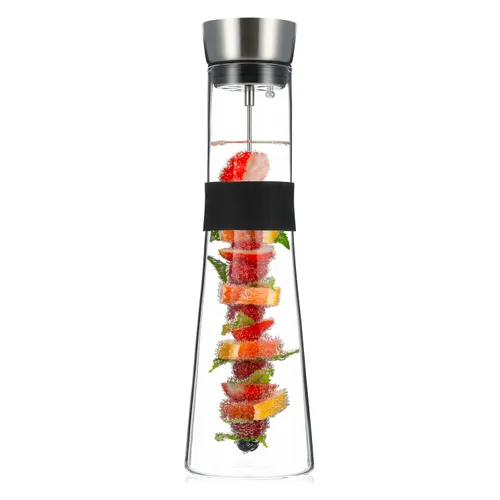 Klarstein Sile Karaffe 1,6 Liter Borosilikatglas Fruchtspieß mit Stopper